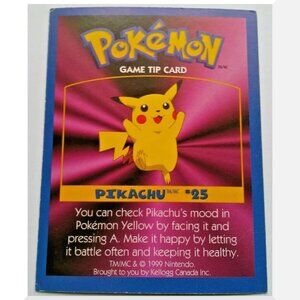 Pokemon Game Tip Card, Kellogg's Canada Cereal 1999, Pikachu #25